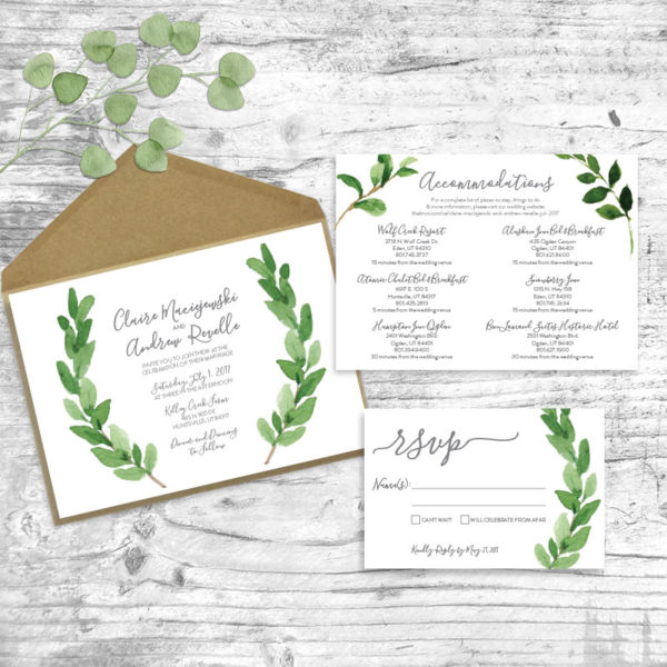 Watercolor Leaves Wedding Stationary